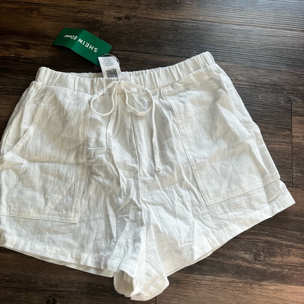 SHEIN White Linen Shorts with Elastic Waistband